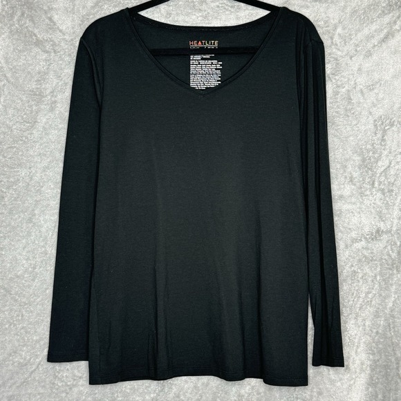 Heatlite XXL 2X Top Shirt Black Solid V Neck Long Sleeve Stretch Knit Womens - Picture 1 of 5